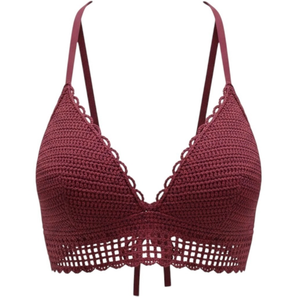 Shade & Shore Burgundy Crochet Halter Bikini Top Underwire 36C 238112923